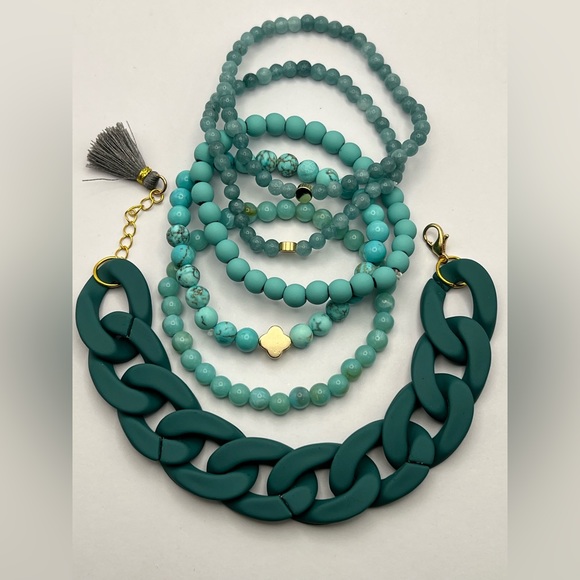 Western Chic Turquoise Stacked Bracelet Set- Stylish Bohemian Layered Bracelets - Picture 6 of 9